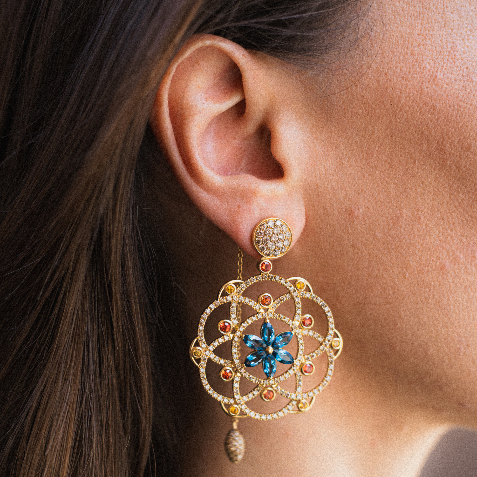 Blue Topaz & Orange Sapphire Damali Earrings