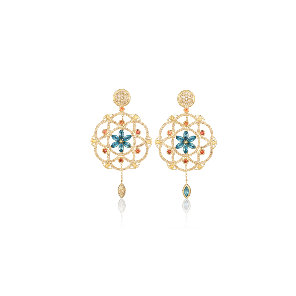 Blue Topaz & Orange Sapphire Damali Earrings