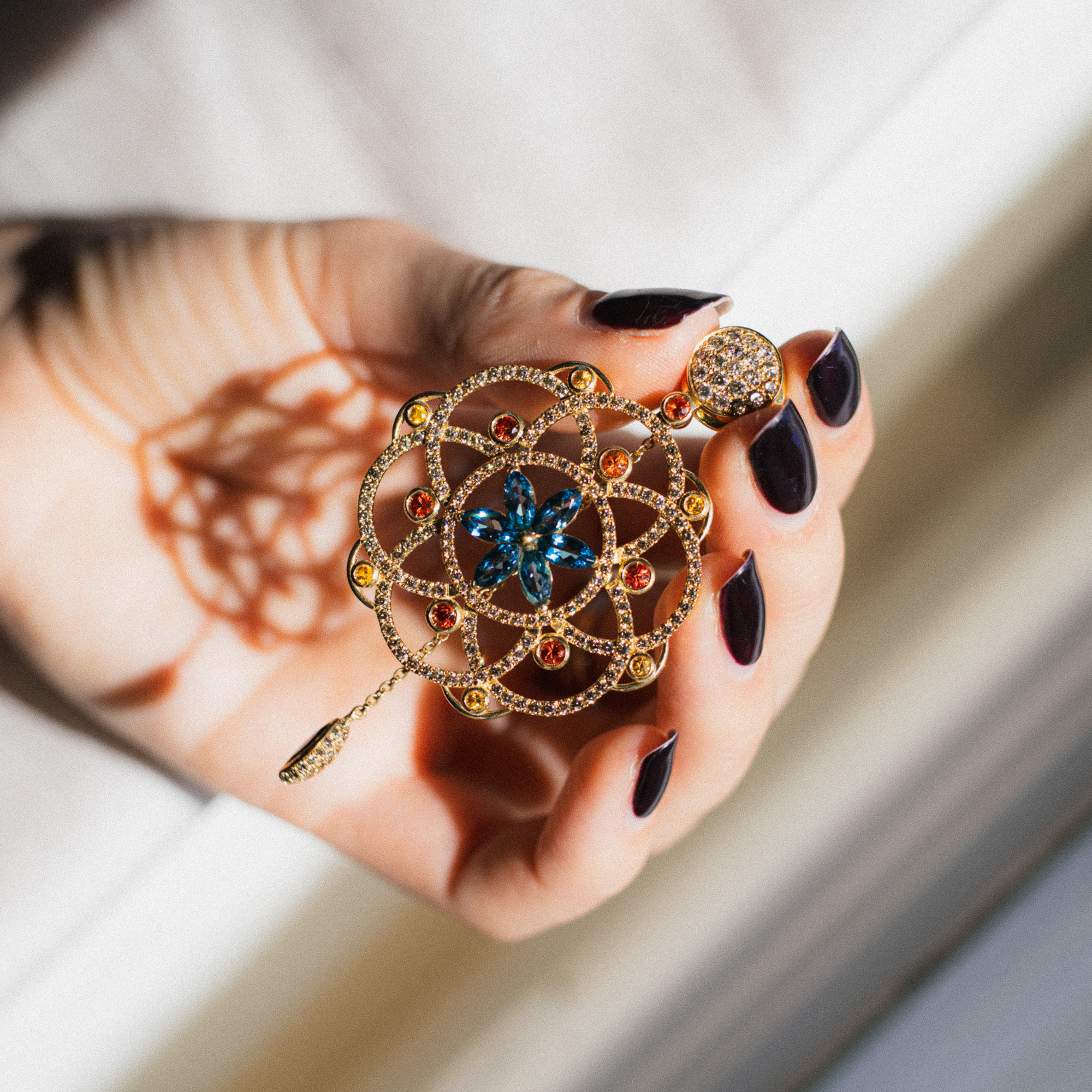 Blue Topaz & Orange Sapphire Damali Earrings