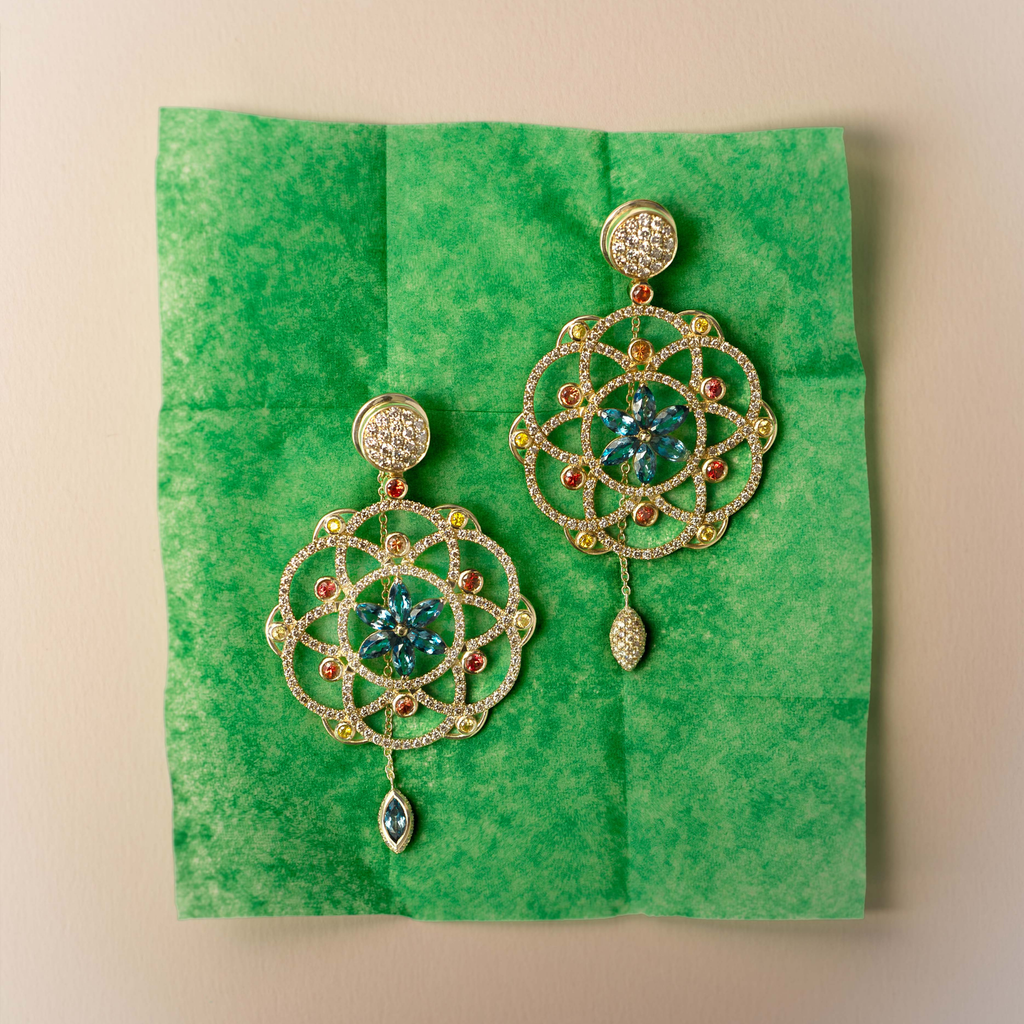 Blue Topaz & Orange Sapphire Damali Earrings