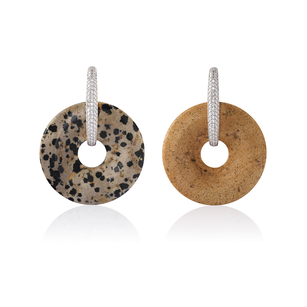 Dalmatian Jasper & Sandstone Halo Earrings
