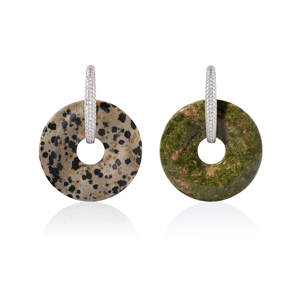 Unakite & Dalmatian Jasper Halo Earrings