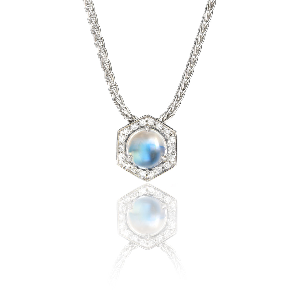 Hex Pendant Moonstone with Chain